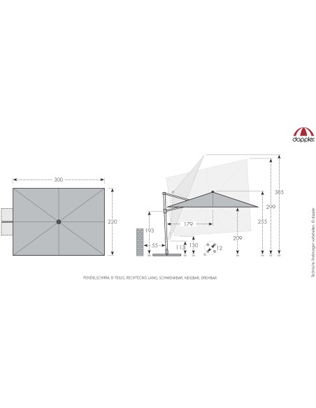 myZone 220 x 300 cm LED slunečník s boční tyčí | DOPPLER CZ