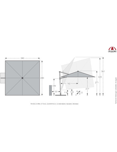 myZone 280 x 280 cm slunečník s boční tyčí | DOPPLER CZ