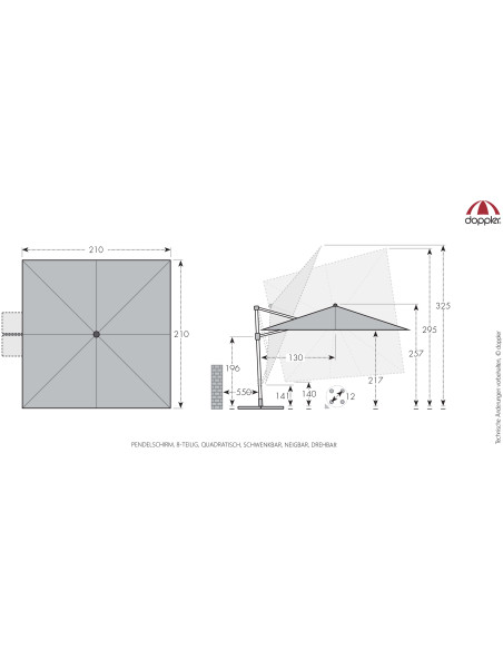 myZone 210 x 210 cm slunečník s boční tyčí | DOPPLER CZ