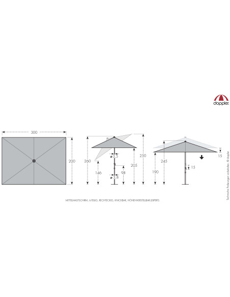 myZone 300x200 cm slunečník s naklápěním a klikou | DOPPLER CZ