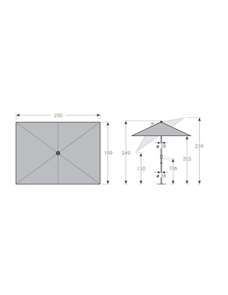 LIFE 250 x 200 cm naklápěcí slunečník s klikou | DOPPLER CZ
