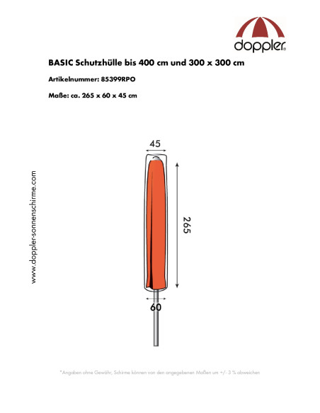 Slunečníkový obal Basic až do 400 cm a 300x300 cm | Doppler CZ