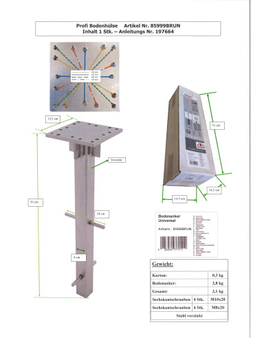 Kotva do země pro slunečníky výkyvné | Doppler CZ